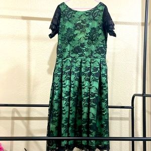 Emerald Green with Black Flower Lace Formal Dress